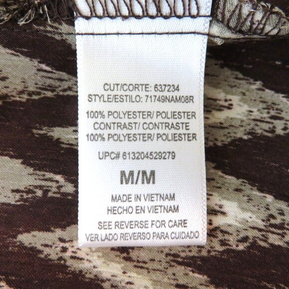 Womens Sleeveless Brown Chevron Blouse M Keyhole Tie Neck Loose Y2K Tank Top - Picture 8 of 10